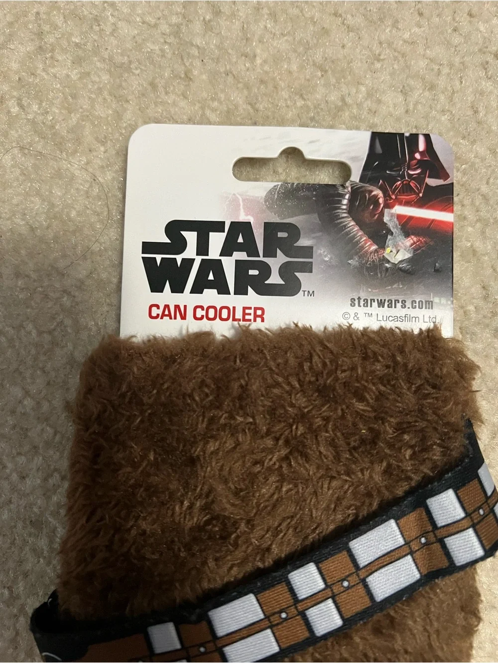 Star Wars Chewbacca Fuzzy Brown Kids Can Cooler with Belt Detail